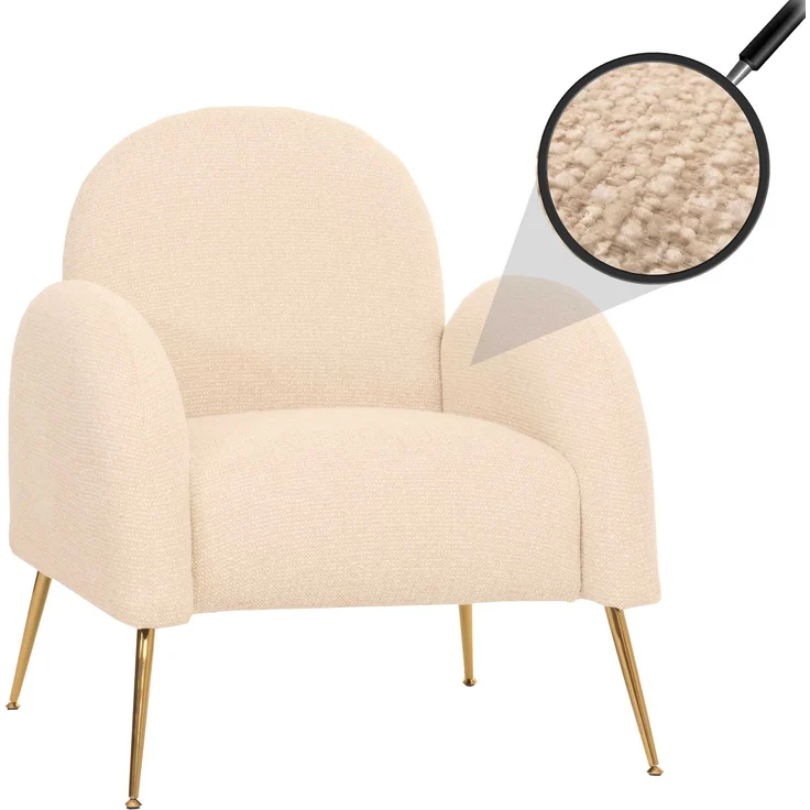 Lounge-Sessel HWC-N69, Cocktailsessel Sessel, Retro Nosagfederung Stoff/Textil Chenille ~ creme-weiß – Bild 1