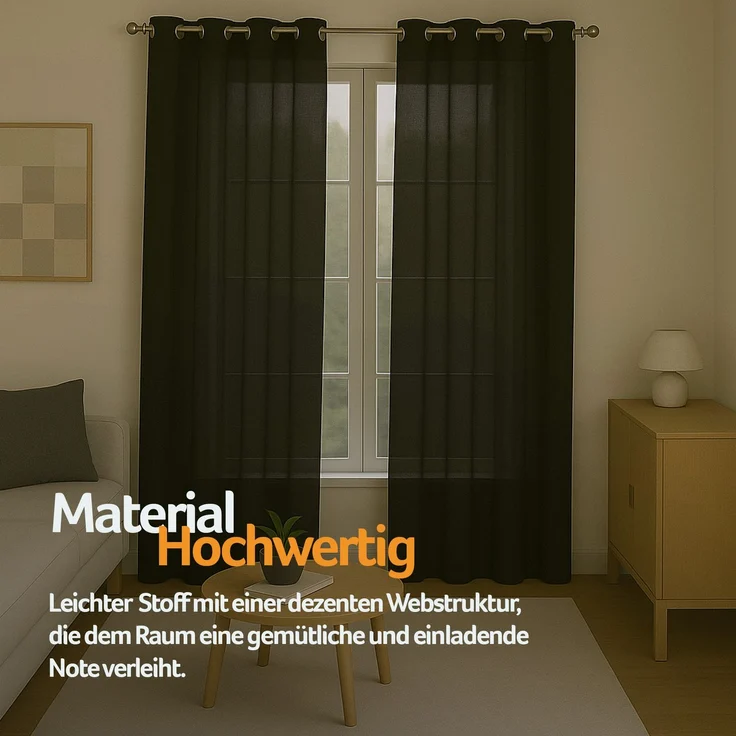 Gardine mit Ösen *** x *** cm ( Breite x Länge ) in ***, blickdichter Vorhang, Ösenvorhang in vielen Variationen 140x225 cm Schwarz – Bild 4