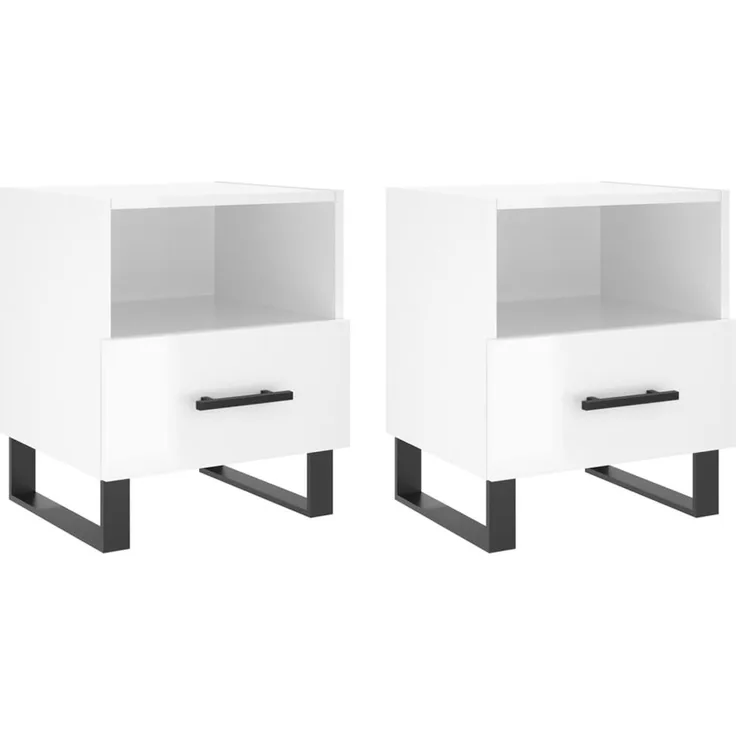 2er-Set Nachttische, Beistelltische moderner Hochglanz-Weiß 40x35x47,5 cm Holzwerkstoff