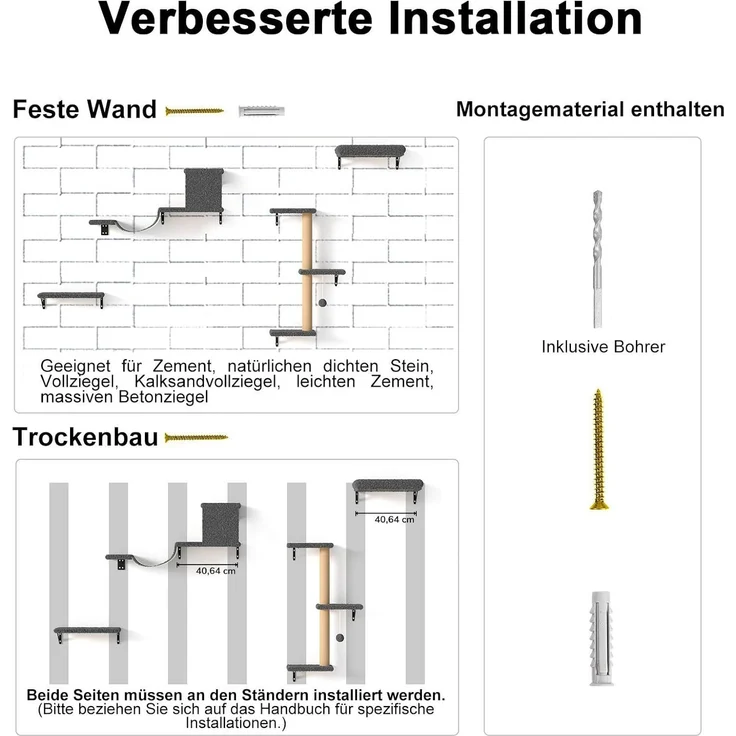 FUKUMARU Kletterwand Katzen Set, 10-teilig Katzen Kletterwand Set, aus robuster Multiplexplatte，Hängematte Katze mit Katzenhaus, Katzenbrücke, Katzenbaum, Katzentreppe bis zu 18 kg, Grau – Bild 7