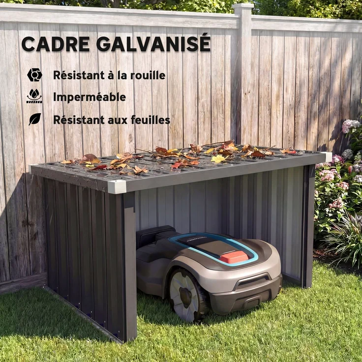 MELAYR, Unterstand/Garage für Mähroboter mit schrägem, verzinktem Stahldach, 108 x 86 x 62,5 cm, Dunkelgrau – Bild 6