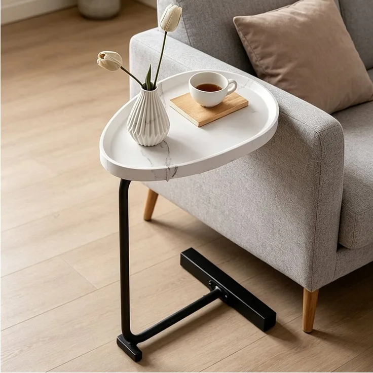 TUWENA Beistelltisch Beistelltisch, Metall Couchtisch, Kleiner Nachttisch, oval 70cm hoch, Kaffeetisch Teetisch Betttisch für Wohnzimmer Bad Bett Sofa und Kaffee