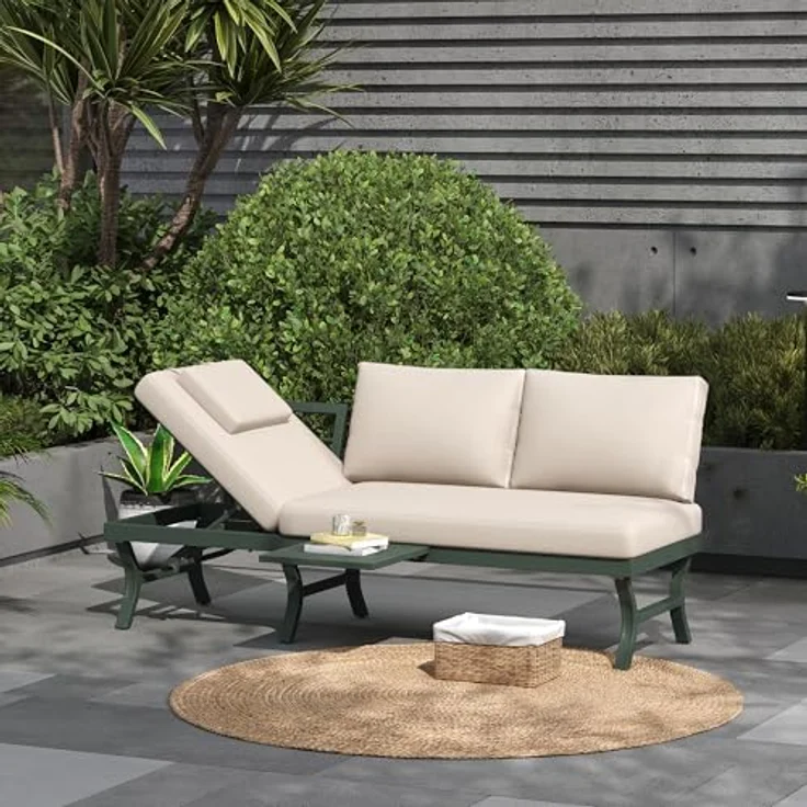 Ball & Cast Gartenlounge Set, Outdoor Sofa 3-Sitzer mit Verstellbarer Kippfunktion, für Garten, Terrasse & Balkon, Grün – Bild 4