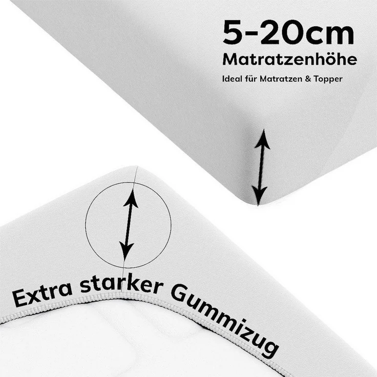 Wolkenfeld Spannbettlaken 100% Baumwolle - Superweiches Bettlaken für Matratzen von 5 bis 20cm, Jersey, Gummizug: rundum, (1 Stück), Rutschfest & Blickdicht - 90x200, 140x200, 160x200, 180x200 200x200 – Bild 3