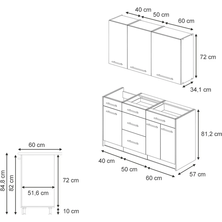Singleküche Fame-Line Anthrazit-Gold Landhaus/Anthrazit 150 cm, AP Marmor Vicco – Bild 2
