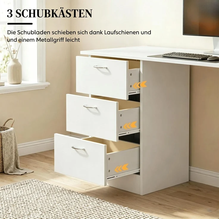 Schreibtisch 120 x 49 x 72 cm aus MDF mit 3 Schubladen und 3 offenen Regalen – Bild 6