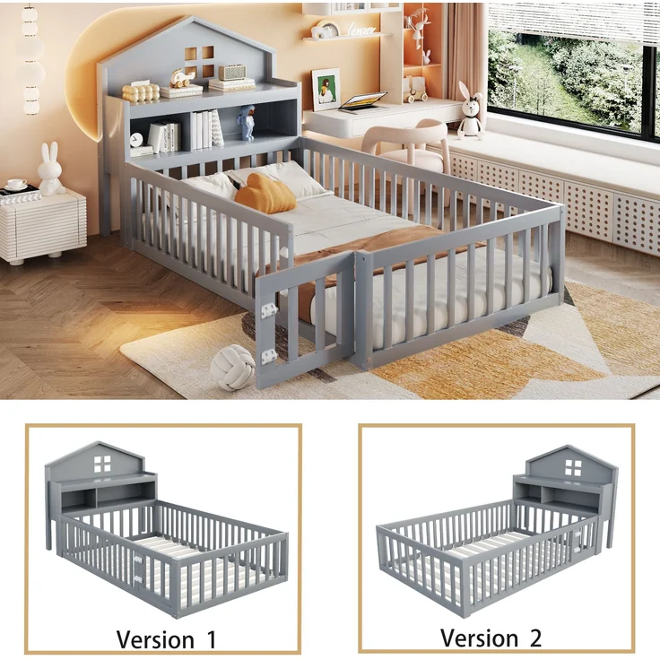 Hausbett Mit Kreidetafel Und Stauraum 90x200 Massivholz Kiefer Sicherheitsbett Mit Tür 120kg Tragkraft Kinderzimmer Montessori Spielbett Kreativ – Bild 2