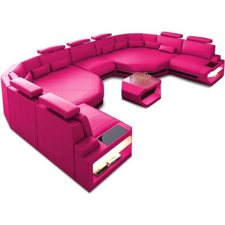 XXL Wohnlandschaft Asti - Kunstleder - pink-schwarz – Bild 1