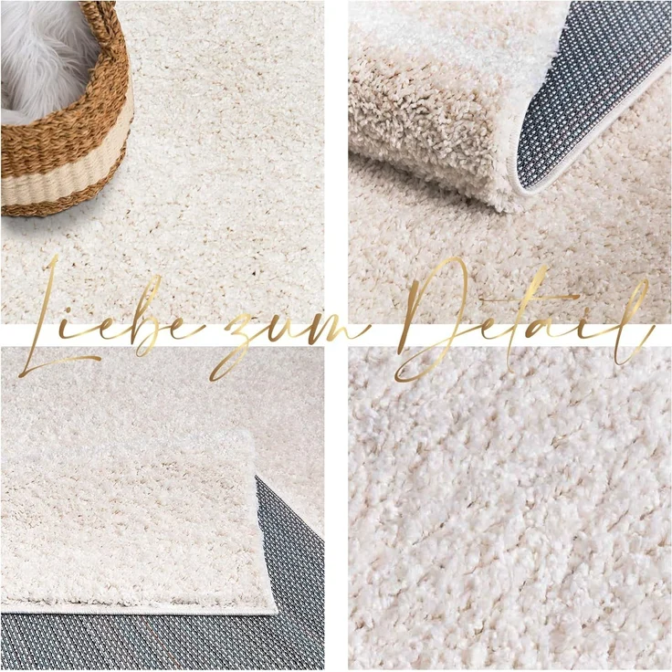 Teppich Wohnzimmer Hochflor Shaggy - 200x200cm - Creme Einfarbig Uni Flauschig Modern Boho Deko Teppiche Weich Schlafzimmer – Bild 3