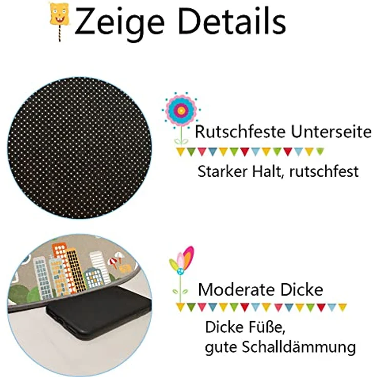TYKTZXY Autoteppich Spielteppich Straße, Kinderteppich Jungen Straßenteppich, Bauteppich Fahrzeug Teppich Kinder, Grösse:140×200cm – Bild 5