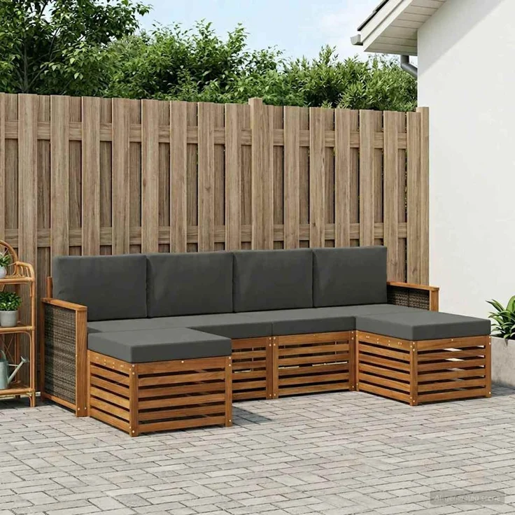 vidaXL Outdoor-Sofagarnitur 5 stk. 6-Sitzer Natur und Anthrazit 3384678 – Bild 1