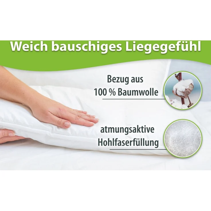 franknatur Bauchschläferkissen Bea, Bezug: 100% Baumwolle, Leichtes weiches Bauchschläfer-Kopfkissen – Bild 2
