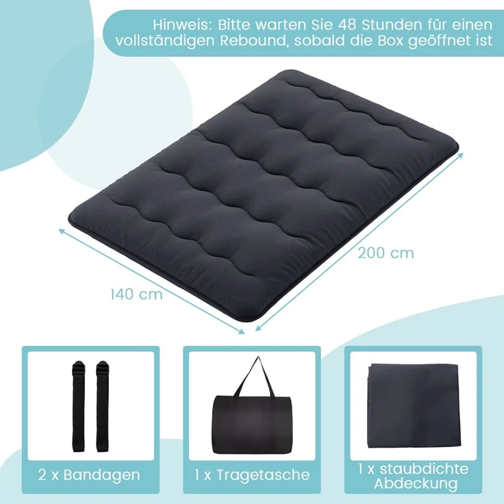 Japanische Futon Matratze mit Waschbarem Bezug &Tragetasche Tatami-Matte Schwarz 140 x 200 cm – Bild 3