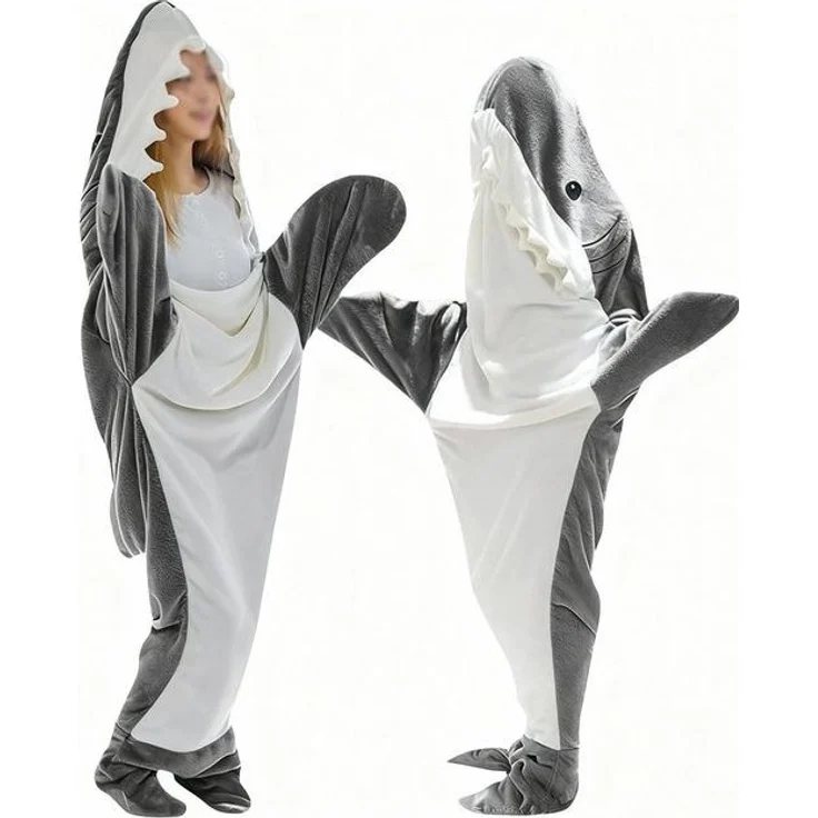 Wohndecke Hai Decke Mit Ärmeln, Superweichem Flanell Decken Hoodie Hai Overall, TUWENA, Deckenkapuzenpullover, Schlafsack Tragbare Decke für Erwachsene Kinder – Bild 4
