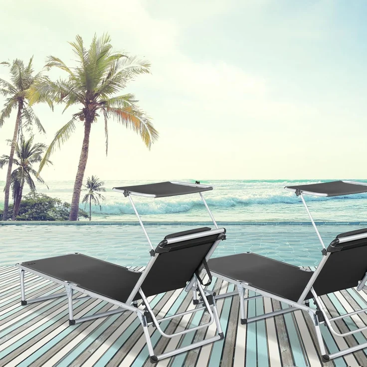 HOMECALL Gartenliege Leicht Sonnenliege Klappbar Alu Liegestuhl Strandliege, 1-tlg, 5 fach Verstellbare Rückenlehne, Sonnenschutzdach, bis 136KG – Bild 2