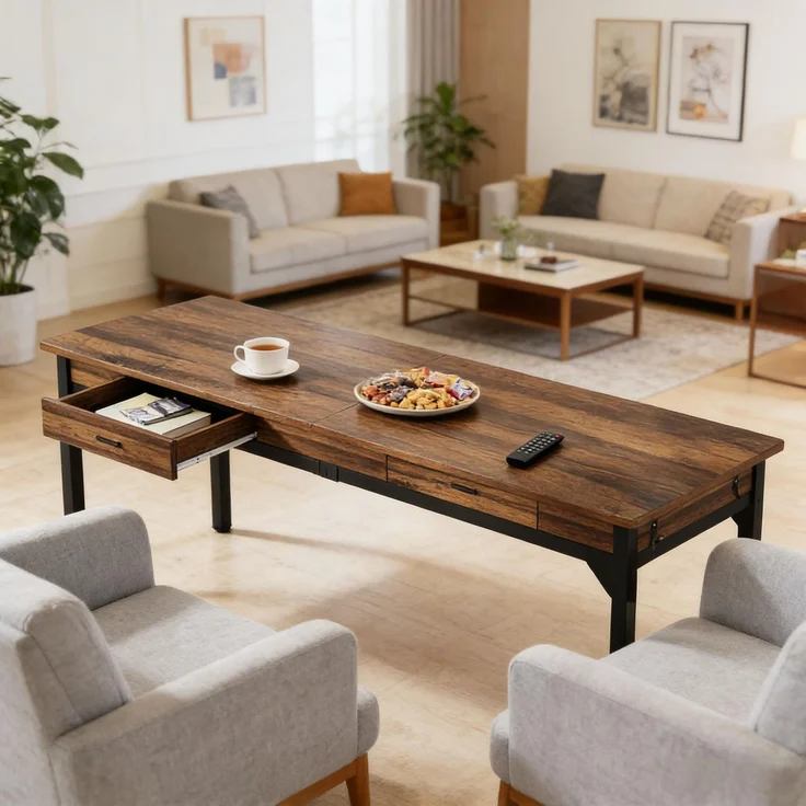 Langer Chefschreibtisch,Zwei-Personen-Computertisch,Arbeitstisch (nur Tisch)--Schwarz, Rustikales Braun--200x60x82cm--YOUDENOVA – Bild 2