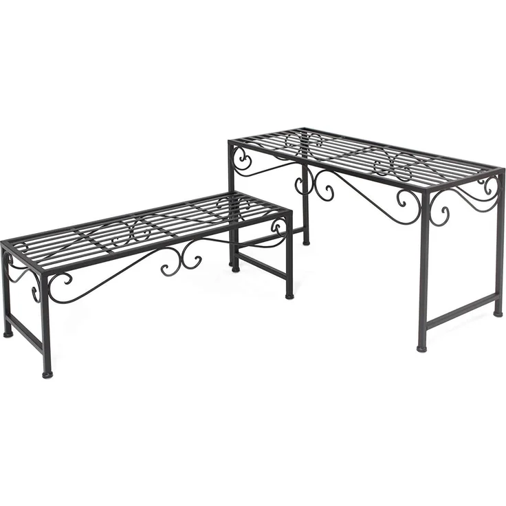 2x Blumenbank "Ranken" aus Metall, schwarz, Blumentisch, Beistelltisch, Pflanzenständer – Bild 3