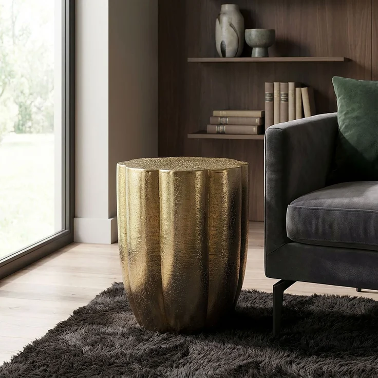 FINEBUY Beistelltisch FB76412 Aluminium Anstelltisch Gold Dekotisch Wohnzimmertisch (Kompakter Tisch für stilvolle Räume), Markante Form mit moderner Ausstrahlung – Bild 2