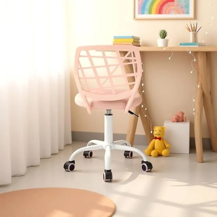 FurnitureR Kinder Schreibtischstuhl, höhenverstellbarer Drehstuhl mit kleinem Loch Rückenlehne Design, geeignet für Kinderzimmer oder Arbeitszimmer, rosa Plica – Bild 7