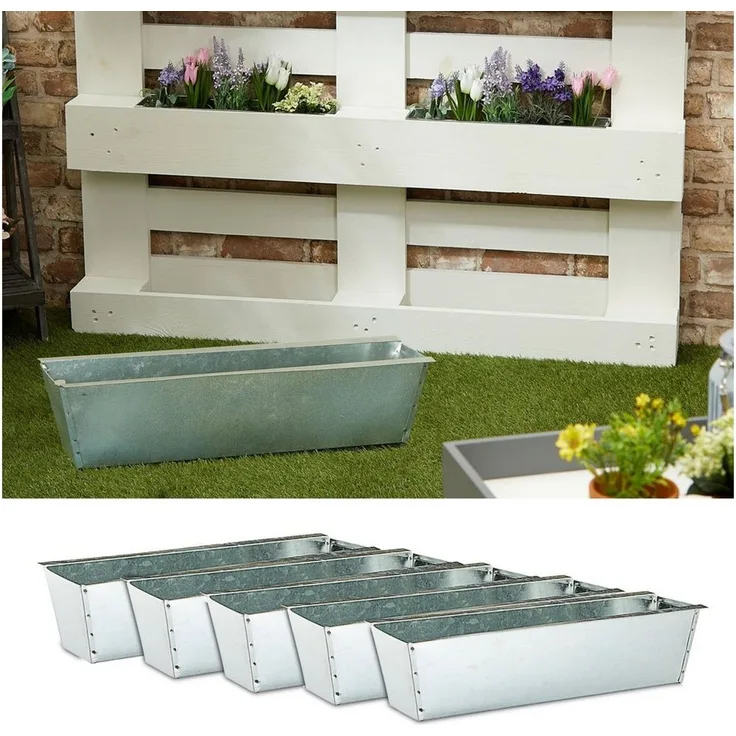 CEPEWA Pflanzkübel Pflanzkasten 6er Set aus Zink für Europaletten Paletten 38x13x9