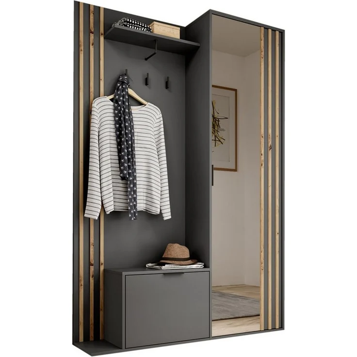 Compleo Garderoben-Set mit Spiegel, Flur Set, (Kleiderbügel, Schuhregal, Schrank), Breite: 131 cm – Bild 4