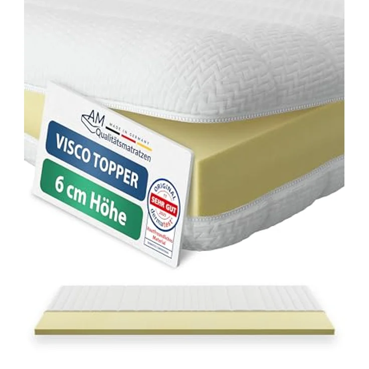 AM Qualitätsmatratzen Visco Topper 180x200cm, Memory Foam H2, Oeko-TEX zertifiziert, waschbarer Bezug, Made in Germany, druckentlastend und klimaregulierend – Bild 1