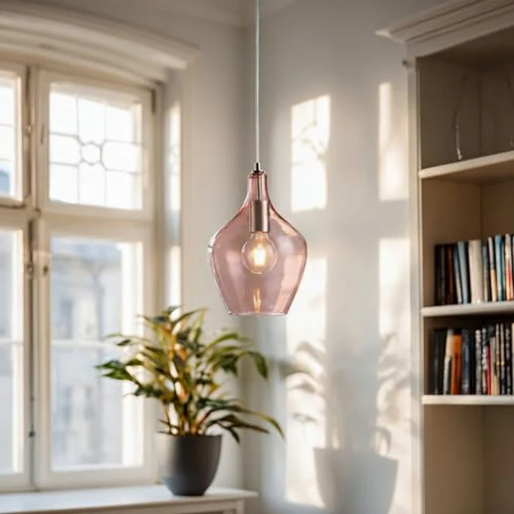 LA BURBUJA Pendelleuchte Ø22CM Mattes Nickel, Rosé Glas – Elegante 1-flammige E27 Hängelampe für Wohn- & Mädchenzimmer – Bild 5