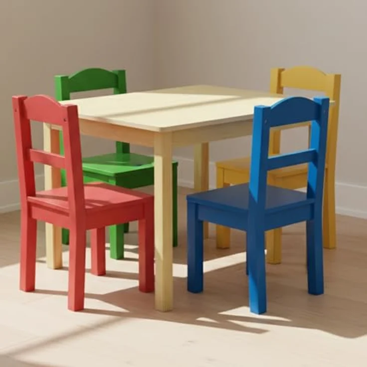 Humble Crew bunter Holztisch für Kinder, Natur/Primärfarben! Mit 4 Stühlen, ideal für Kinderzimmer. Fröhlichen Spielspaß schaffen – Bild 3