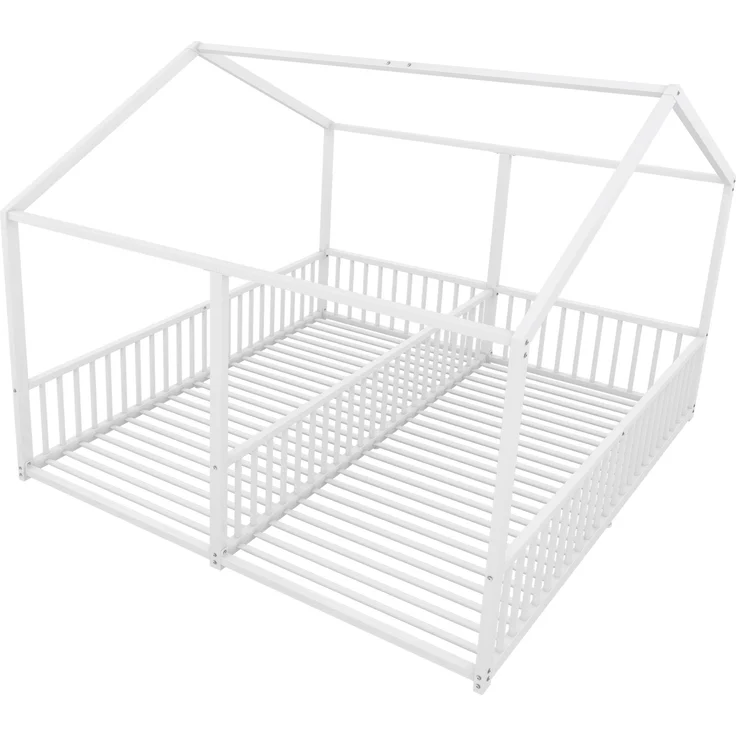 Hausbett Kinder Etagenbett 90x200cm Metallbett mit Geländer und Leiter,Zwillingsbett Doppelbett für Kinderzimmer, stabiler Metallrahmen,Weiß – Bild 10
