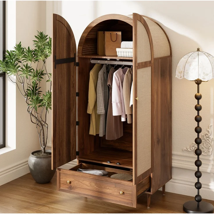 DESVIAE Garderobenschrank mit Stofftüren und Schublade 79x175x50 cm aus MDF in Holzfarbe – Bild 5