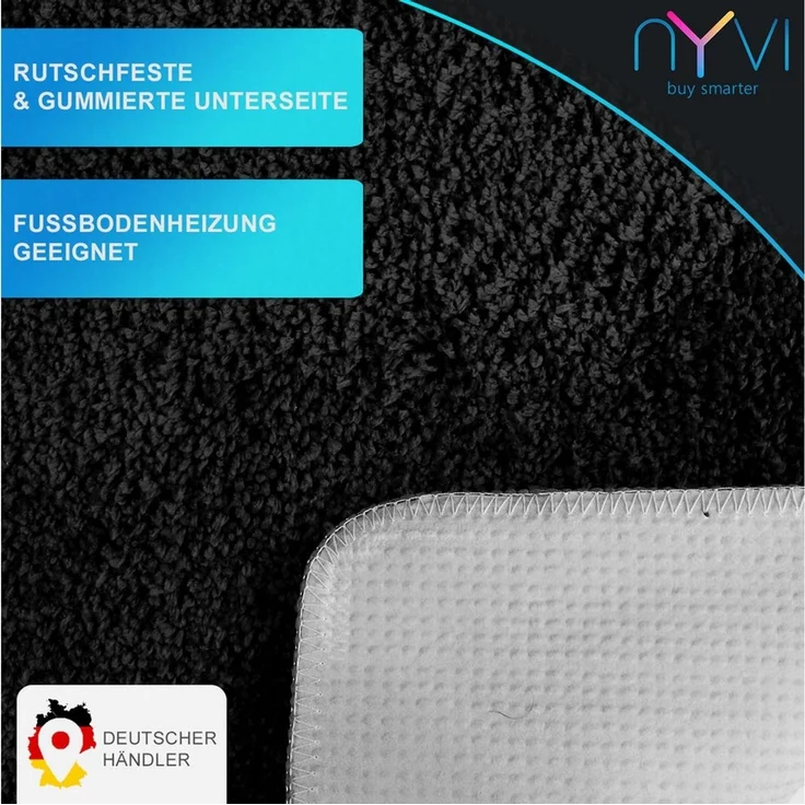 NYVI Badematte Badematte 60x90cm NYVISpa Lasalle Schwarz Badezimmerteppich rechteckig, Höhe 20 mm, Polyester, Rutschfest, Saugstark, Schnell Trocknend, Fußbodenheizung geeignet – Bild 3