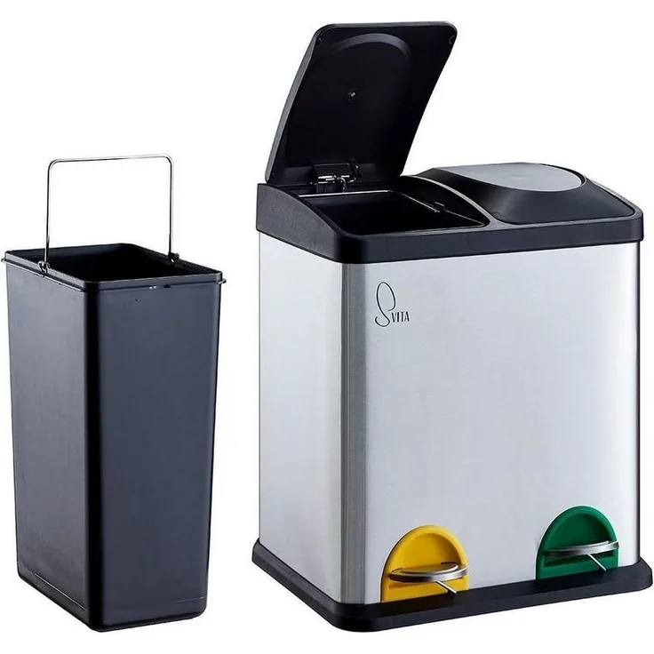 SVITA TC2X15 Mülleimer 30 Liter 2x15 Treteimer silber Papierkorb Edelstahl