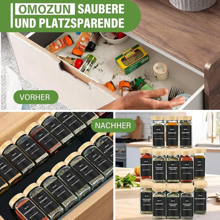 Gewürzgläser eckig Set 36er 120ml Streueinsatz Holzmaserung 36er set – Bild 4