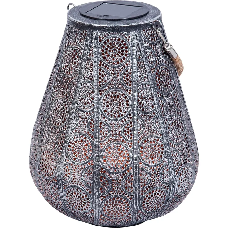 Dehner Solar-Laterne Scala, Ø 20 cm, Höhe 25 cm, Metall/Kunststoff, Lichtfarbe warmweiß, grau/silber