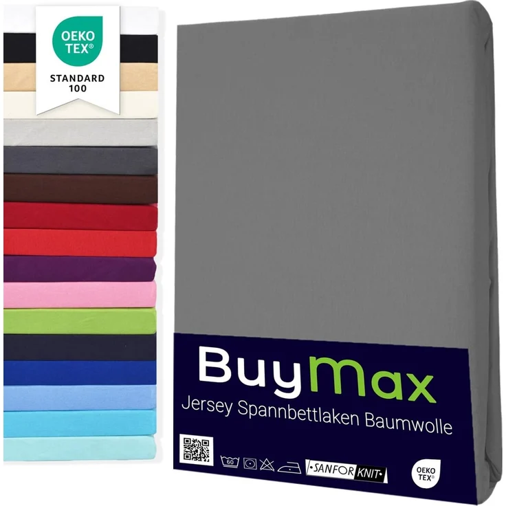 Buymax Spannbettlaken Topper, Spannbetttuch für Topper bis 9 cm Höhe, 100% Baumwolle Jersey, Anthrazit-grau, Topper 120x200 cm, 1 – Bild 1