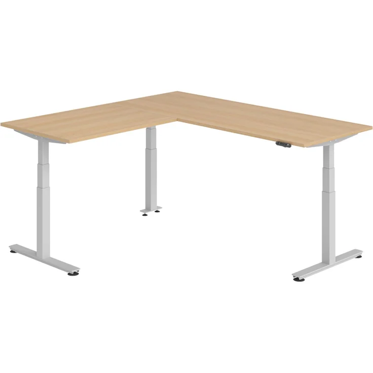 bümö Eckschreibtisch elektrisch höhenverstellbar L-Form: 200 x 200 cm in Eiche, Gestell silber - Stehschreibtisch mit Memory-Steuerung, elektrischer XXL Schreibtisch für die Ecke, XDSMW-2012-E-S – Bild 1