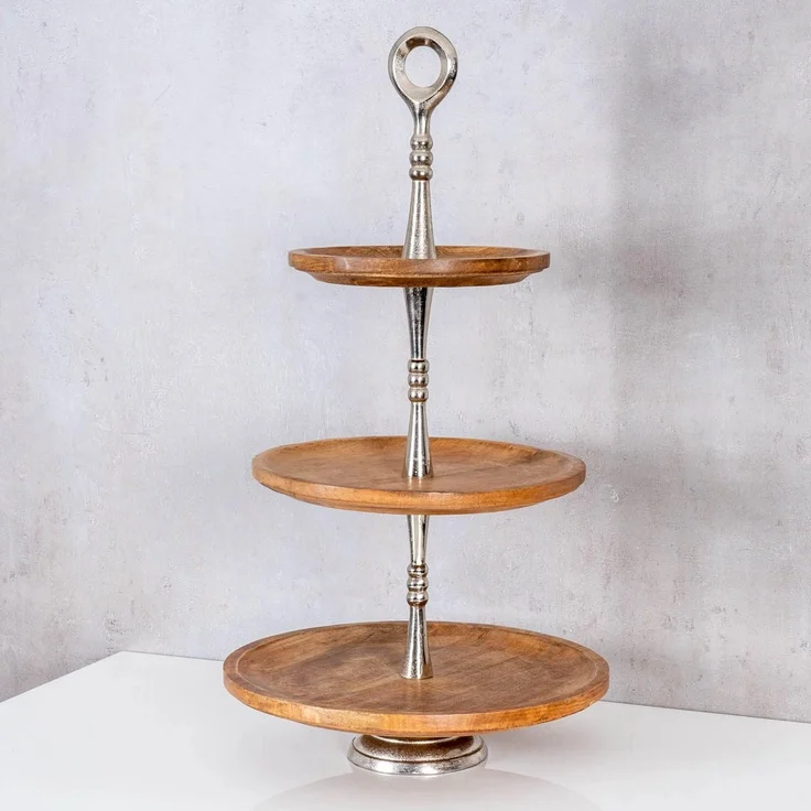 Levandeo® Etagere, Holz Etagere 3 Etagen H60cm Mangoholz Metall Servierplatte – Bild 3