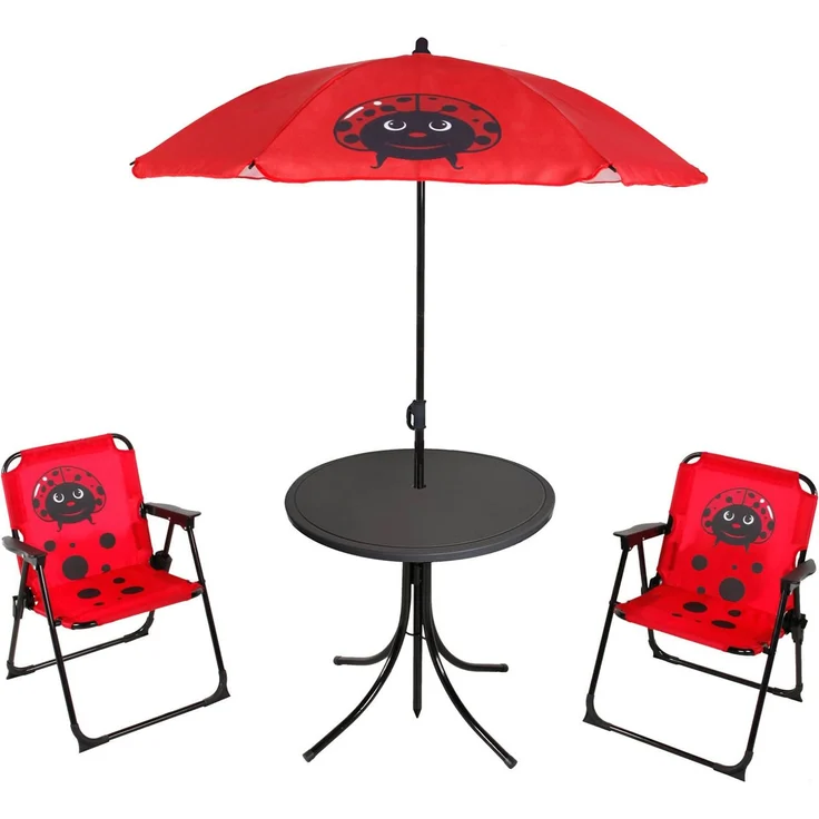 4tlg Kinder Campingmöbel Set 2 x Campingstuhl + Tisch + Sonnenschirm – Bild 1