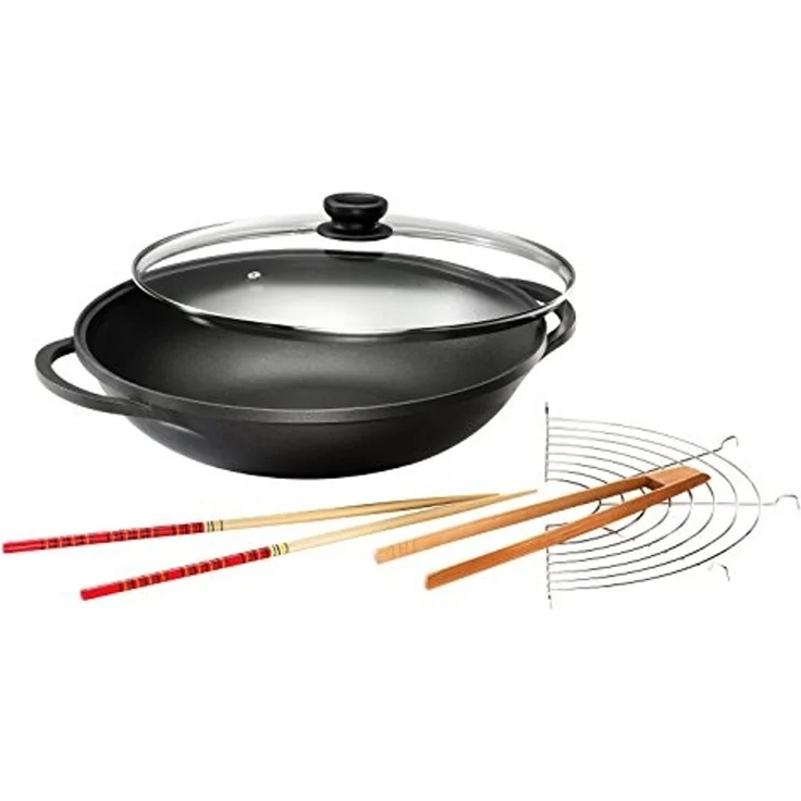 Kopf Wok Mai-Lu, Aluminiumguss, Ø 36 cm, Induktion, Antihaftbeschichtung, inkl. Glasdeckel & Zubehör – Bild 4