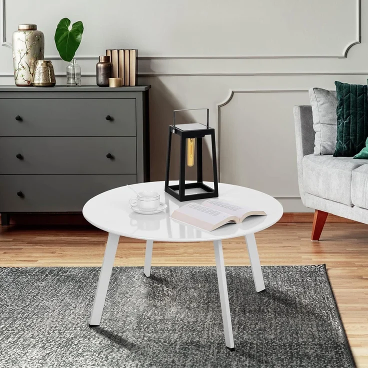Runder Metall Beistelltisch Garten Sofatisch Kaffeetisch Weiß Ø 70 x 40H cm – Bild 5