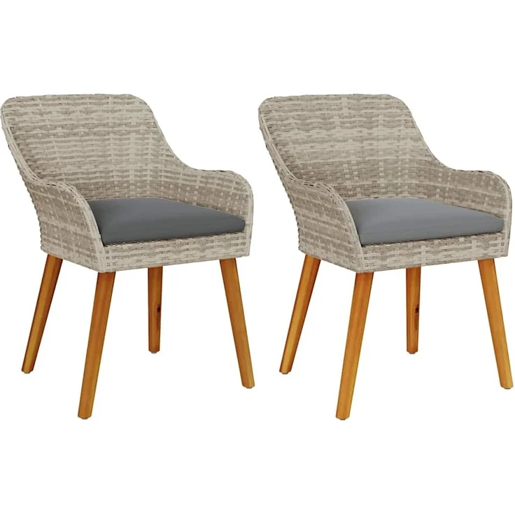 Gartenstuhl EGOS 2er Set Poly-Rattan 62,5x55x82 cm mit Polster Hellgrau | Gartenstuhl Rattan Outdoorstühle Balkonstühle – Bild 2