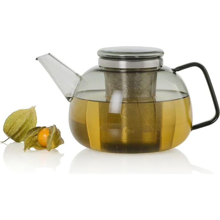 AdHoc Teekanne Yuna, 1,6 l, hochwertige Glas Kanne mit Feinfilter aus Edelstahl