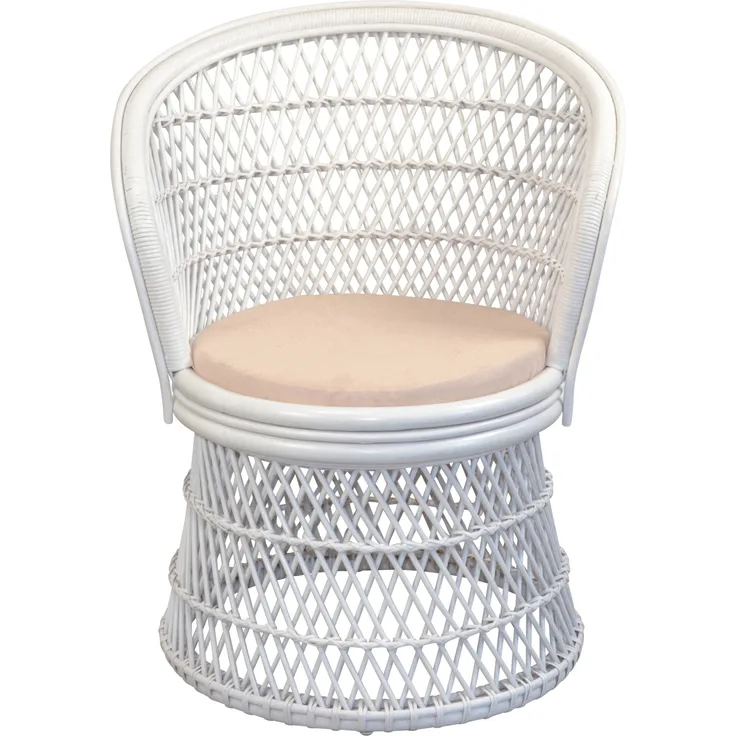Rattansessel, Thron, Loungesessel aus Rattan handgeflochten, weiß, inkl. Kissen