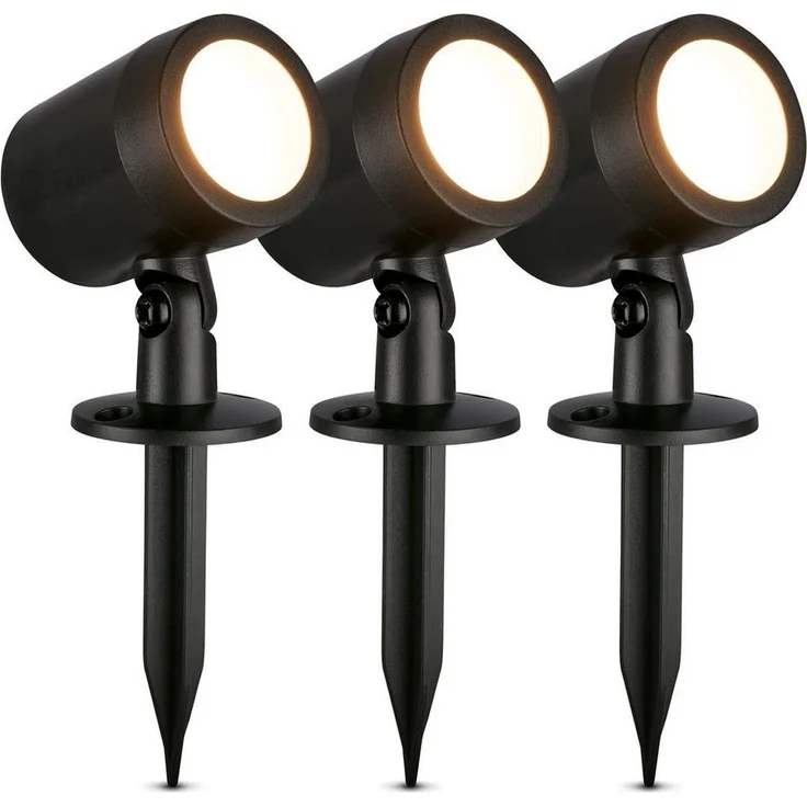 BRILONER - 3er Set LED Strahler Außen mit Stecker, Spritzwasserschutz, warmweiße Lichtfarbe, Außenlampe, Gartenbeleuchtung, Gartenlampen für draußen, Pflanzenlampe, 18x5 cm, Schwarz – Bild 5