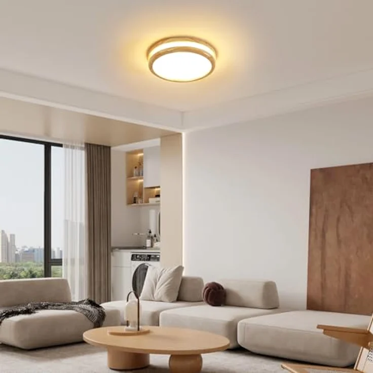 Goceo Moderne LED Deckenleuchte 24W, 30CM Runde Natürliche Holz Deckenleuchte, Deckenlampe für Schlafzimmer Küche Flur Eingang, 3000K Warmes Licht – Bild 9
