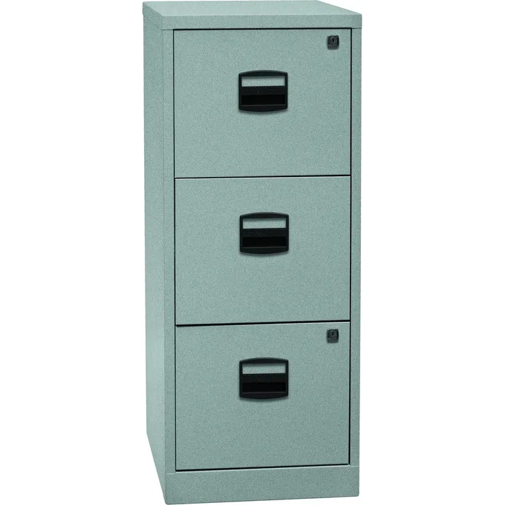 Bisley Home Hängeregistraturschrank mit Schloss aus Stahlblech, 3 Schubladen, einbahnig - Hängeregisterschrank abschließbar, Hängeregistratur für Hängemappen & Hängeordner - Farbe: silber, PFA3F-355