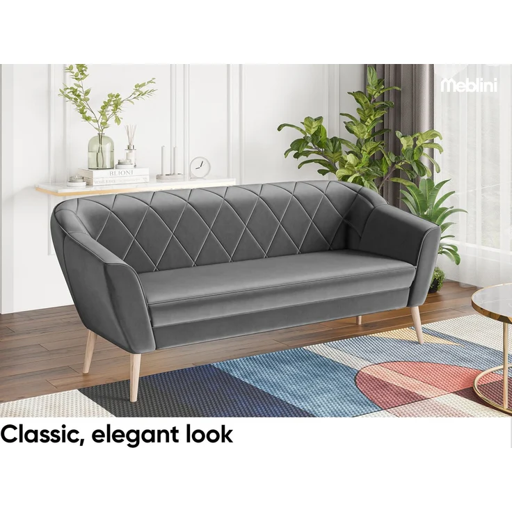 MEBLINI Mini Sofa Set 3-1-1 für Wohnzimmer - Mini Lounge für fünf Personen - Küchensofa - Sofa Klein - Sitzgarnitur - Polstergarnitur - Sofagarnituren - GISELA - 3+1+1 - Dunkelgrau Samt – Bild 3