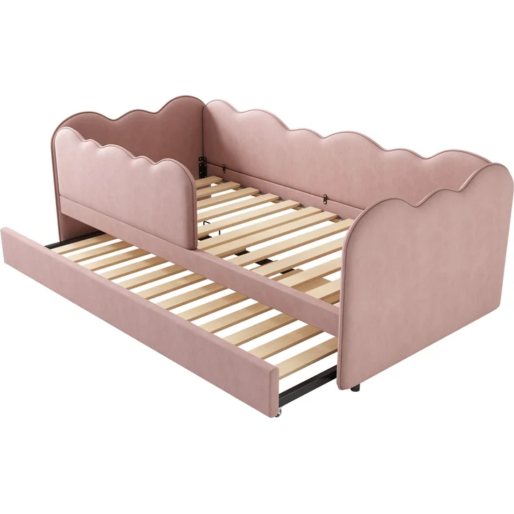 CHICFURN Bett Samt Rosa 90/180x190 cm mit Ausziehbett und abnehmbarem Vordergitter – Bild 8