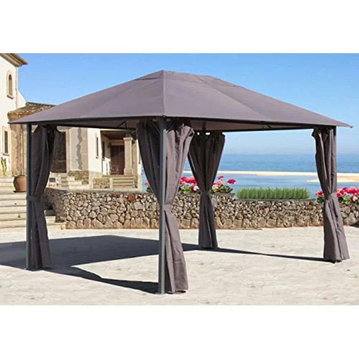 QUICK STAR Metall Garten Pavillon Nizza 3x4m Taupe, mit 4 wasserabweisenden Seitenteilen und stabilem Anthrazit-Gestell – Bild 1