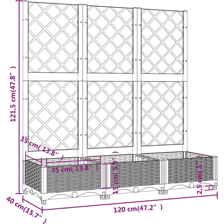 vidaXL Pflanzkübel mit Spalier Blaugrau 120x40x121,5 cm PP 318252 – Bild 8